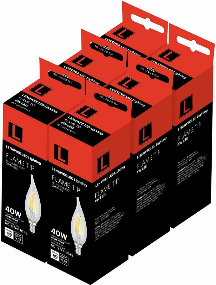 Lenawee LEN-41117-UL 4W Filament Candle Flame Tip E12 2700K Light Bulb