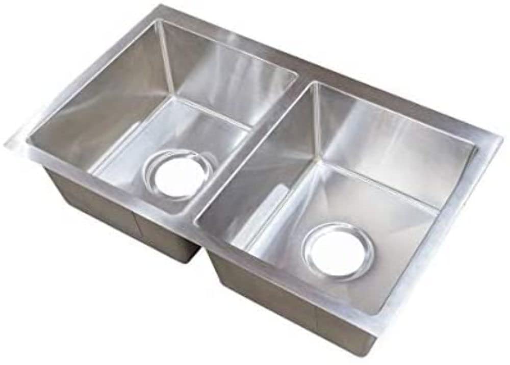 27X16X7 DOUBLE BOWL LEVEL BREAK SINK; R10 CORNERS; STAINLESS STEEL 304