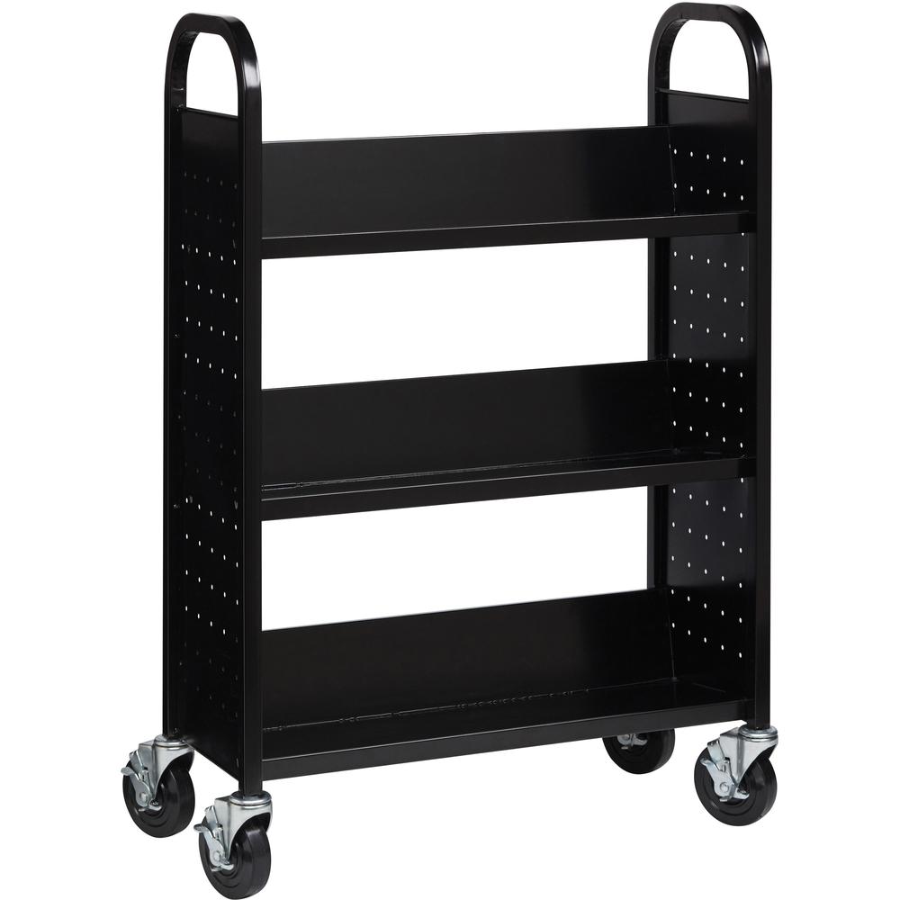 Lorell Single-sided Steel Book Cart - 3 Shelf - Round Handle - 5" Caster Size - Steel - x 32" Width x 14" Depth x 46" Height - B