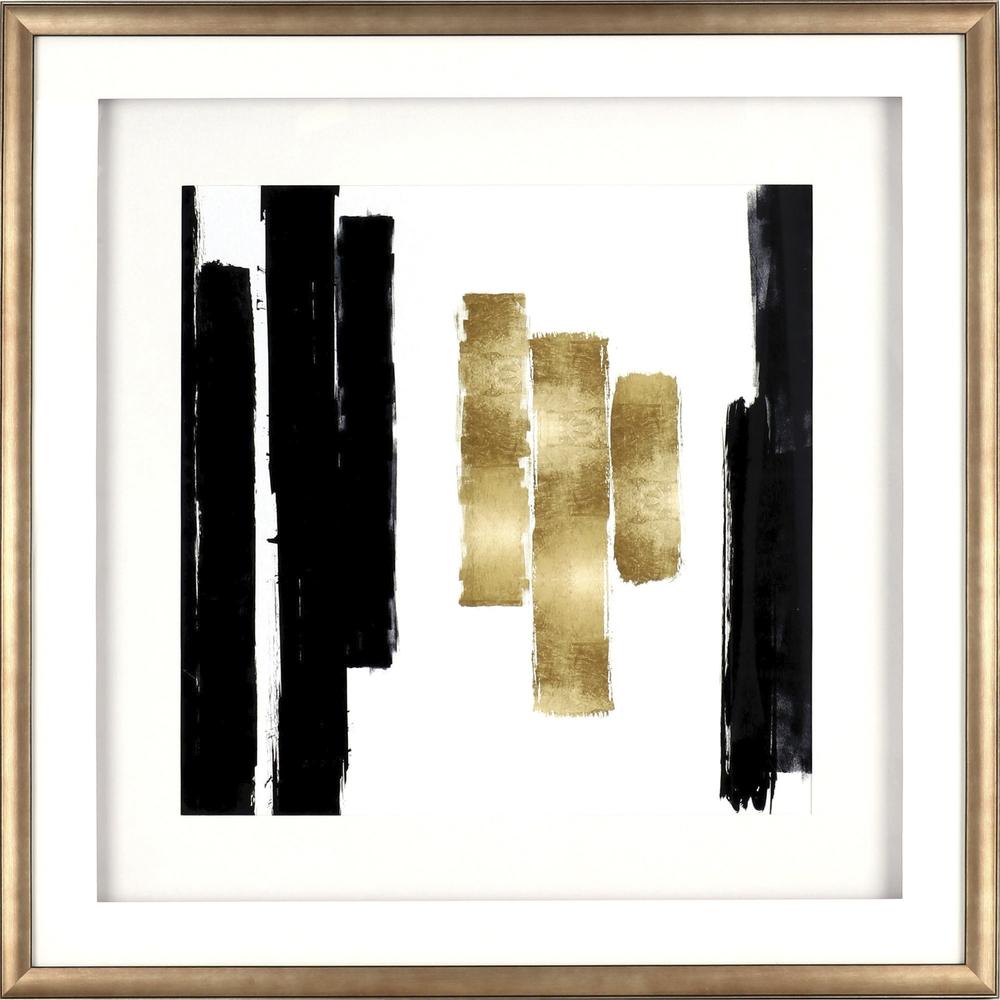 Lorell Blocks Design Framed Abstract Artwork - 29.50" x 29.50" Frame Size - 1 Each - Black, Gold