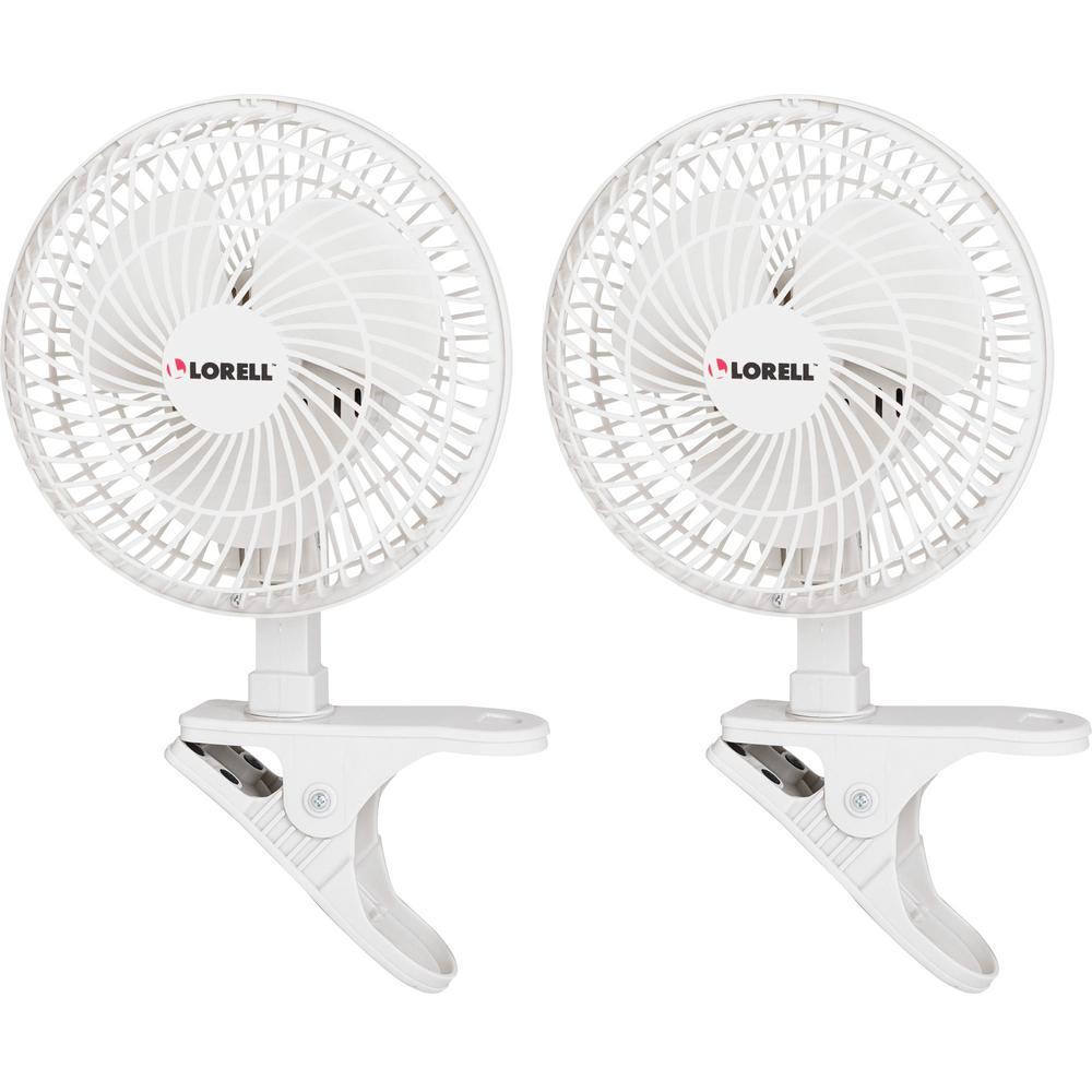 Lorell Clip-On Personal Fan - 152.4 mm Diameter - 2 Speed - Adjustable Tilt Head - 9.5" Height x 7.9" Width x 6" Depth - White