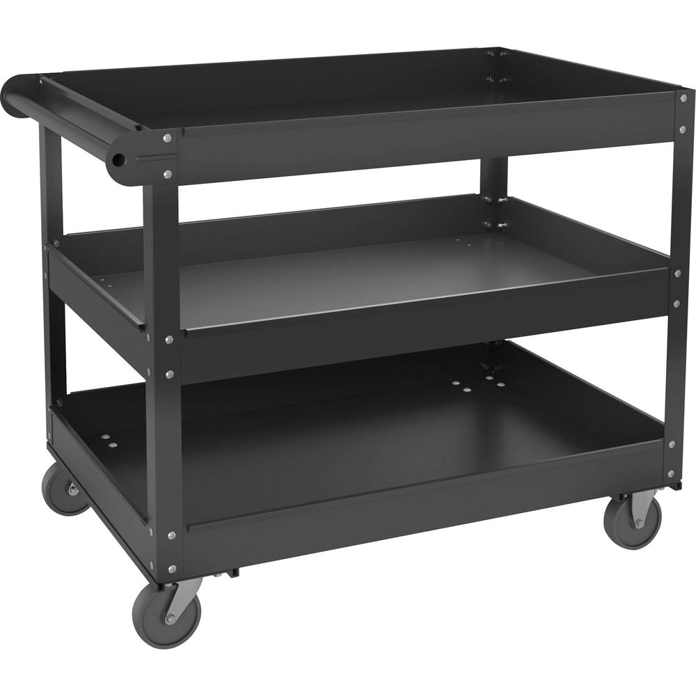 Lorell 3-shelf Utility Cart - 3 Shelf - 400 lb Capacity - 4 Casters - Steel - x 16" Width x 30" Depth x 32" Height - Black - 1 E