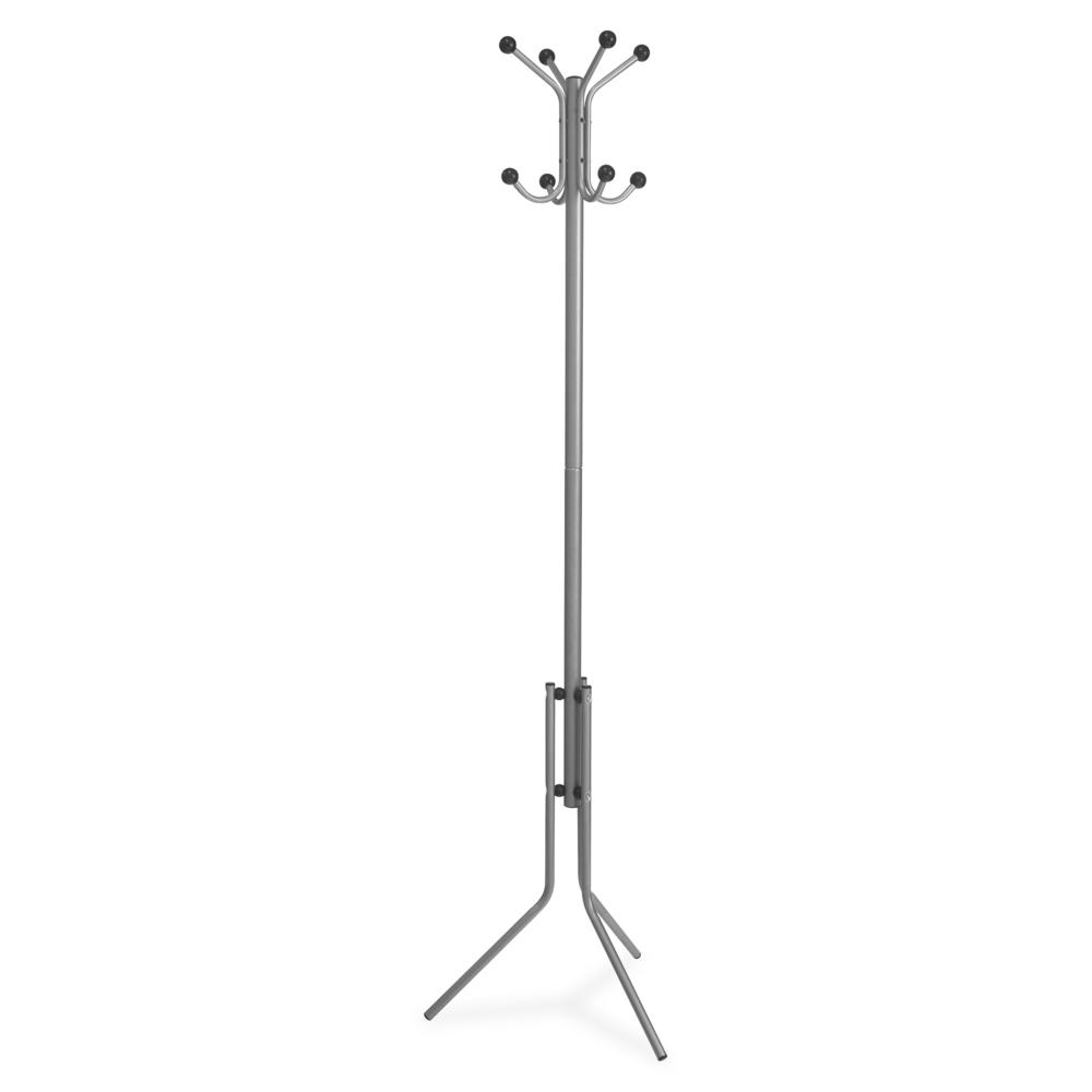 Tripod Base Metal Coat Rack - 4 Hooks - 4 Pegs - for Coat, Jacket, Hat, Scarf - Metal - Silver