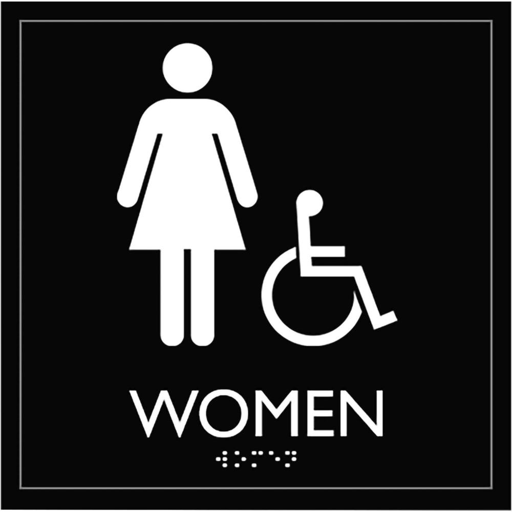 Lorell Restroom Sign - 1 Each - Women Print/Message - 8" Width x 8" Height - Square Shape - Easy Readability, Injection-molded -
