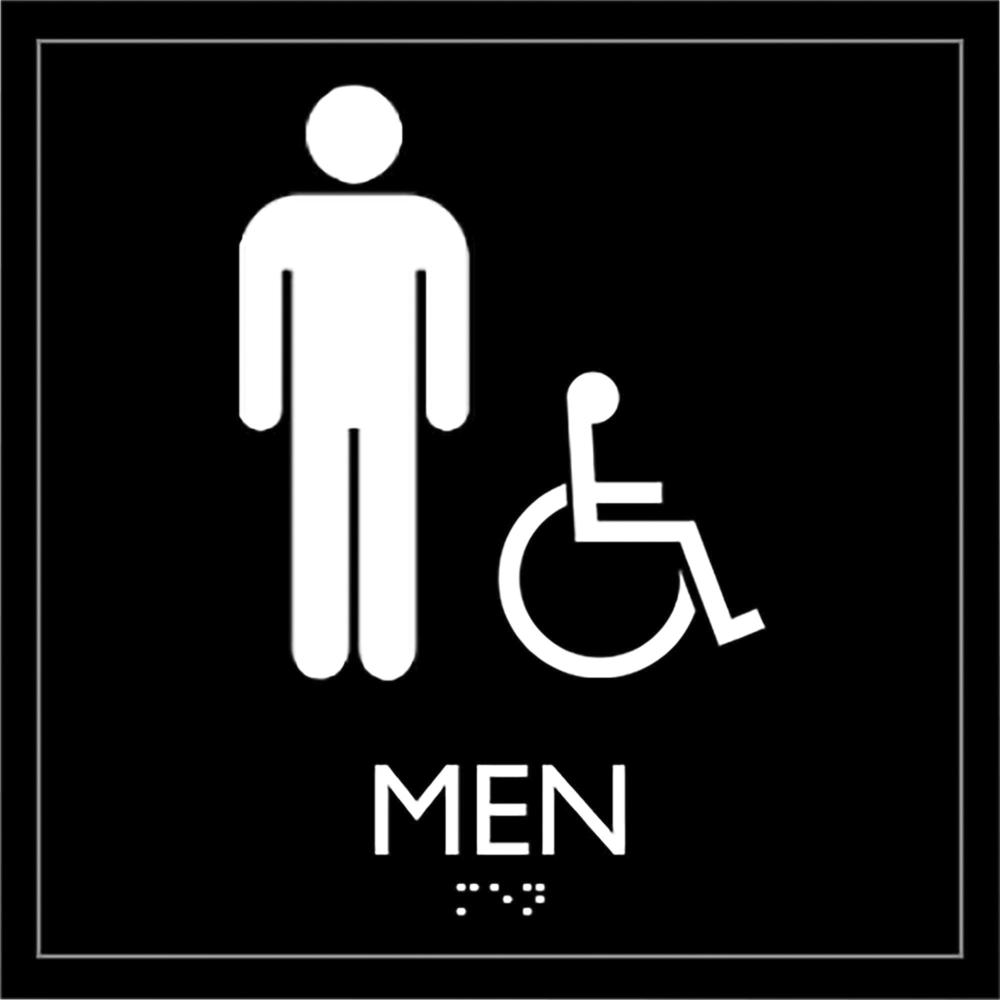 Lorell Restroom Sign - 1 Each - Men Print/Message - 8" Width x 8" Height - Square Shape - Easy Readability, Injection-molded - P