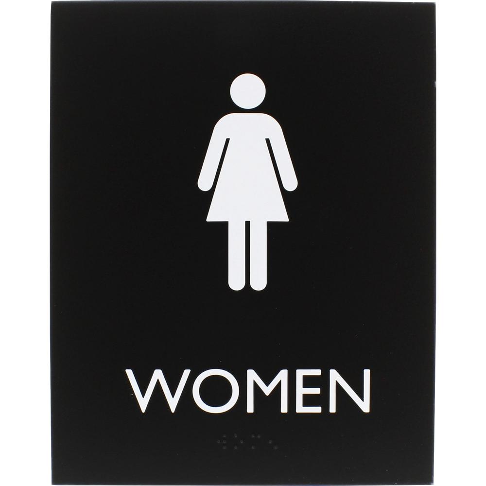 Lorell Restroom Sign - 1 Each - Women Print/Message - 6.4" Width x 8.5" Height - Rectangular Shape - Easy Readability, Braille -