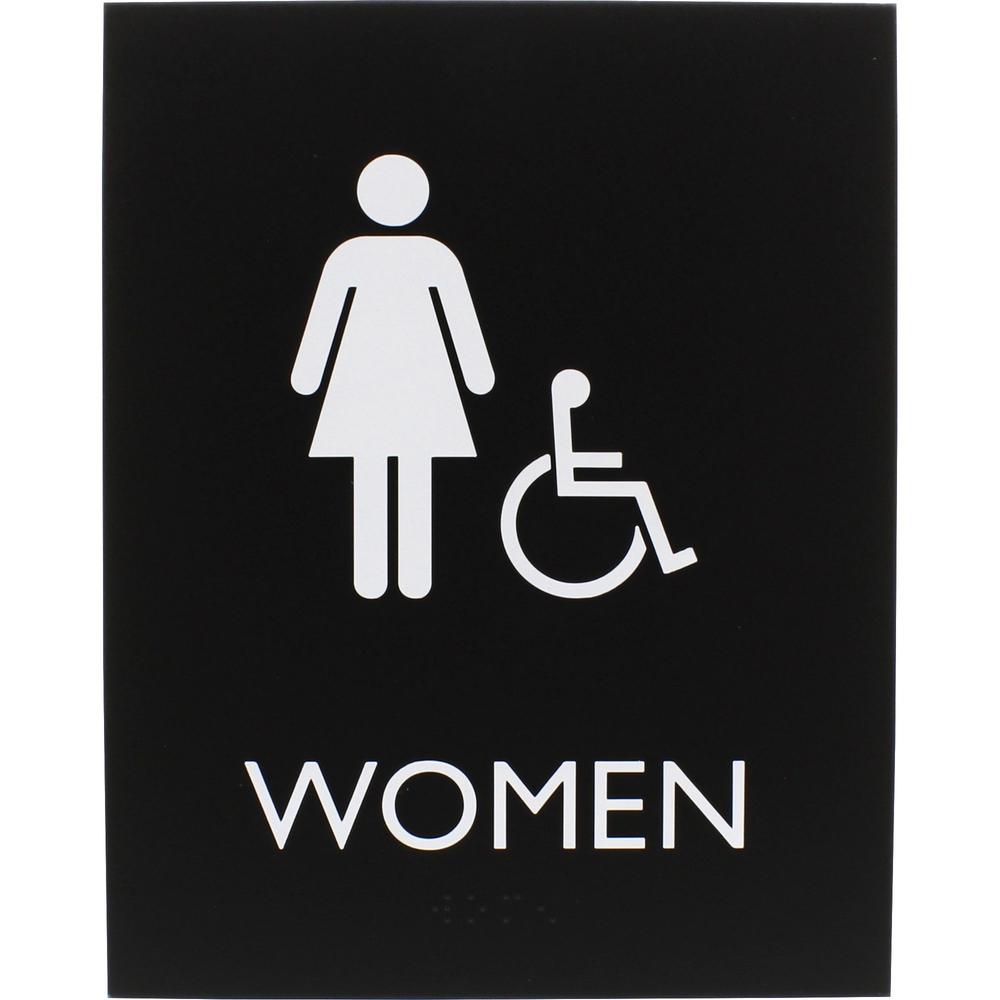 Lorell Restroom Sign - 1 Each - Women Print/Message - 6.4" Width x 8.5" Height - Rectangular Shape - Easy Readability, Braille -