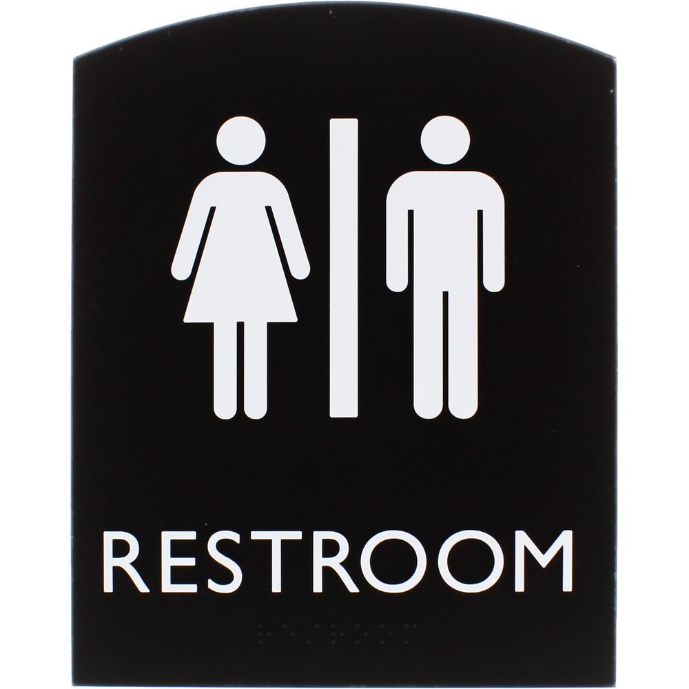 Lorell Restroom Sign - 1 Each - 6.8" Width x 8.5" Height - Rectangular Shape - Easy Readability, Braille - Plastic - Black