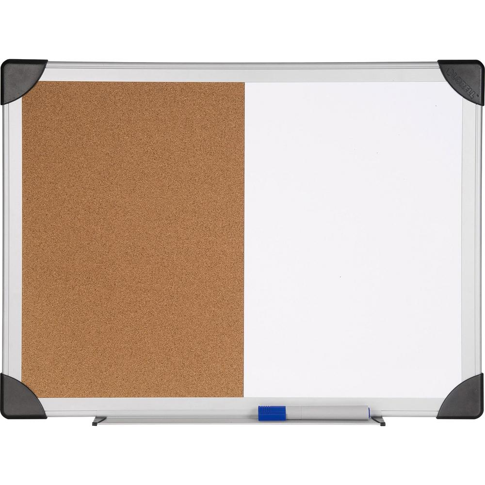 Lorell Dry Erase Aluminum Frame Cork Combo Boards - 24" Height x 36" Width - Natural Cork Surface - Self-healing - Aluminum Fram