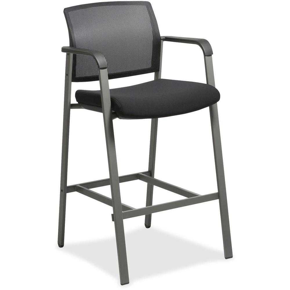 Lorell Mesh Back Guest Stool - Black Fabric Seat - Square Base - 1 Each