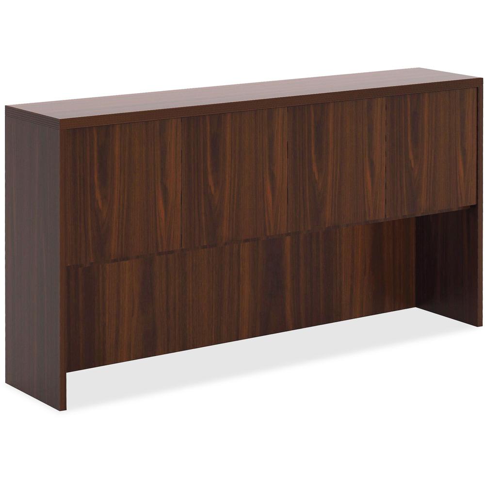 Lorell Chateau Series Mahogany Laminate Desking - 66.1" x 14.8"36.5" Hutch, 1.5" Top - 4 Door(s) - Reeded Edge - Material: P2 Pa