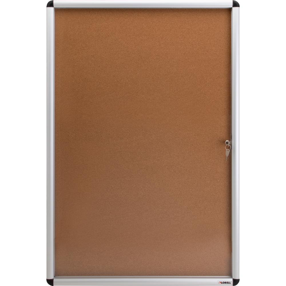 Lorell Enclosed Cork Bulletin Boards - 36" Height x 24" Width - Natural Cork Surface - Lock, Resilient, Durable, Self-healing - 