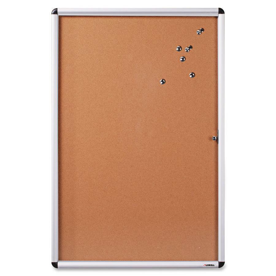 Lorell Enclosed Cork Bulletin Boards - 48" Height x 36" Width - Natural Cork Surface - Durable, Resilient, Self-healing - Alumin