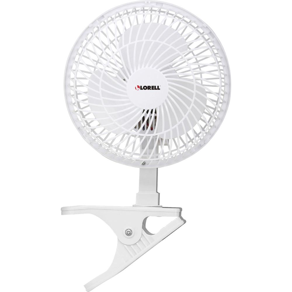 Lorell Clip-On Personal Fan - 152.4 mm Diameter - 2 Speed - Adjustable Tilt Head - 9.5" Height x 7.9" Width x 6" Depth - White