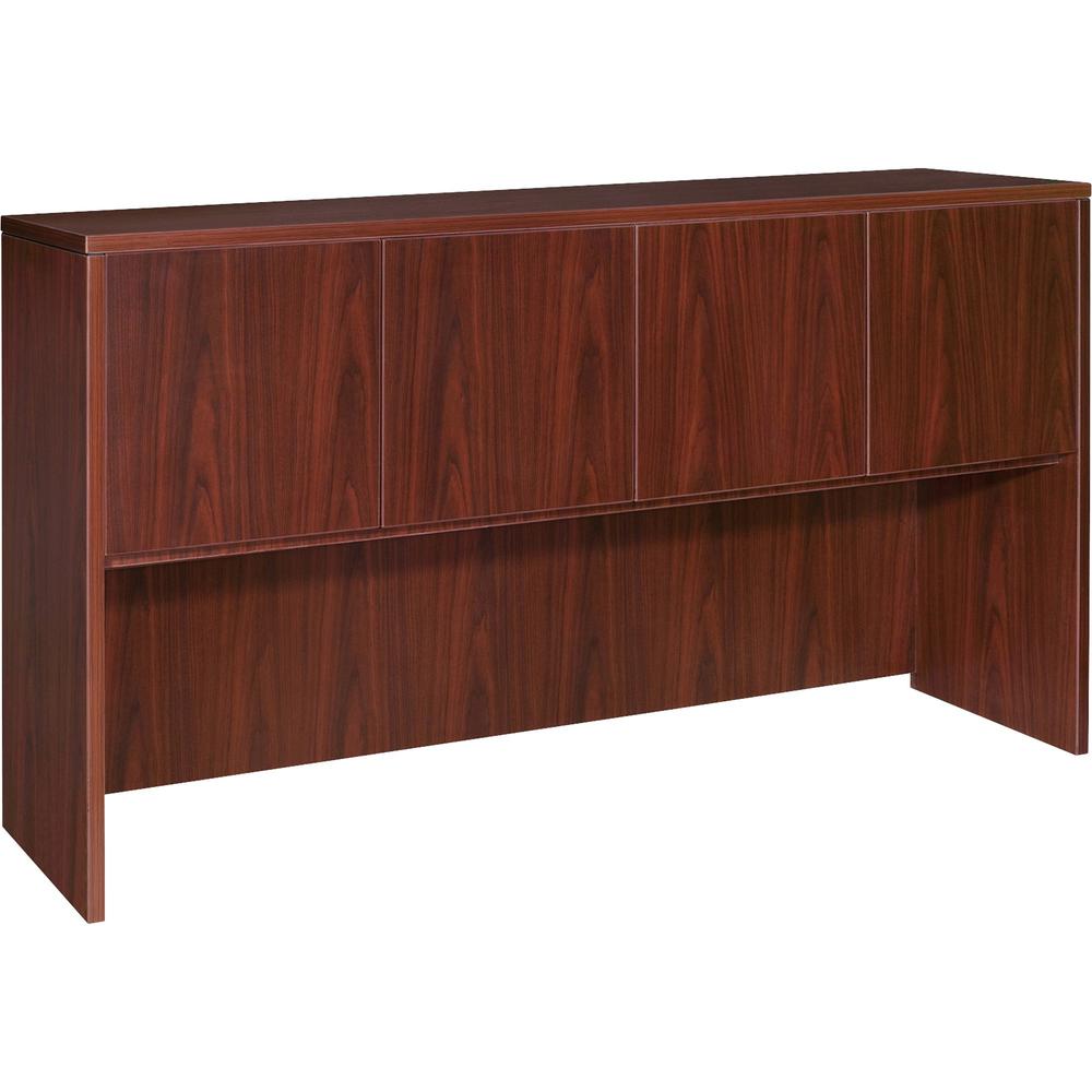 Lorell Essentials Hutch with Doors - 66.1" x 14.8" x 36" - 4 Door(s) - Finish: Laminate, Mahogany