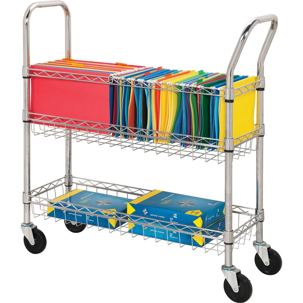 Lorell Wire Mail Cart - 99.21 lb Capacity - 4 Casters - 4" Caster Size - Steel - x 34.3" Width x 12.5" Depth x 40" Height - Chro