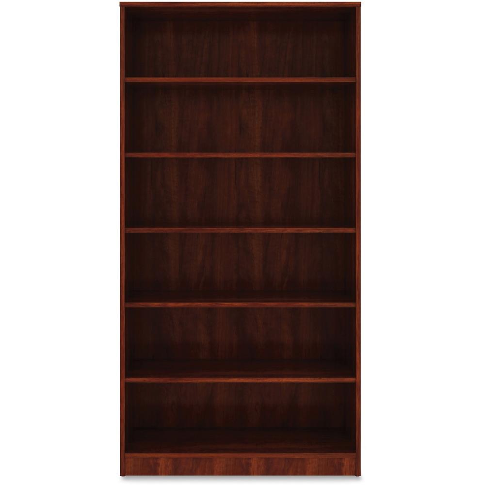Lorell Cherry Laminate Bookcase - 73" Height x 36" Width x 12" Depth - Sturdy, Adjustable Feet, Adjustable Shelf - Cherry - Lami