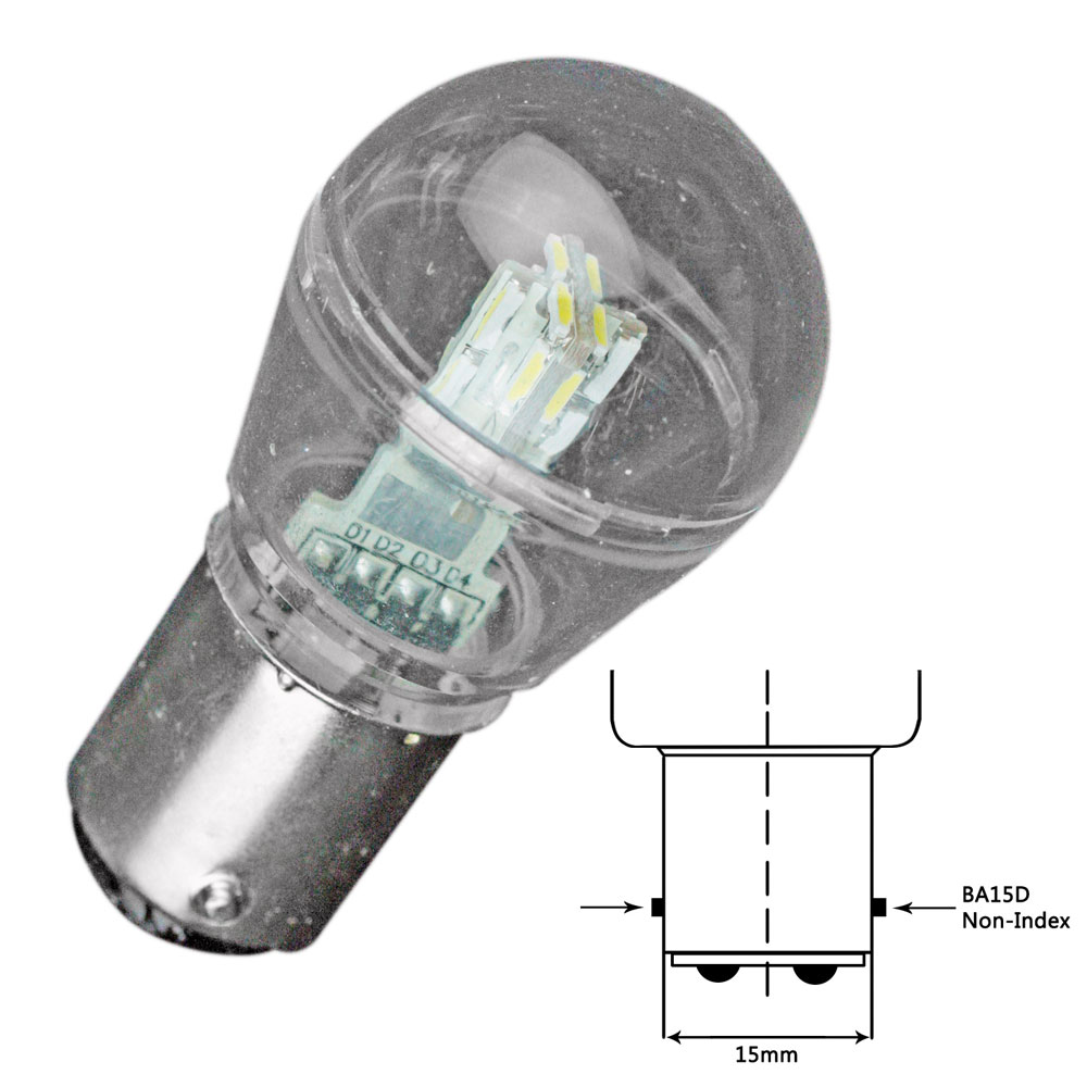 Lunasea Bayonet LED Bulb BA15D - 10-30VDC/1W/105 Lumens - Cool White