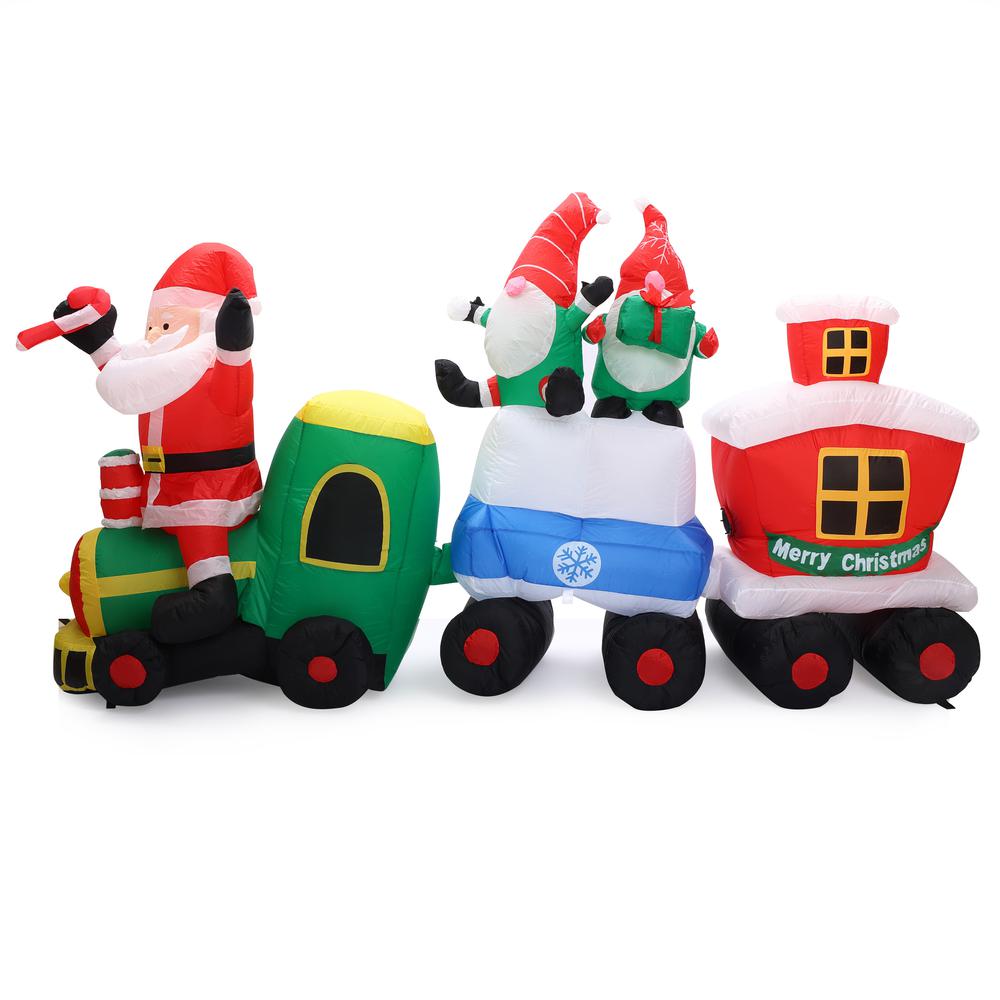 8Ft Santa and Gnome Elves Train Inflatable with LED Lights