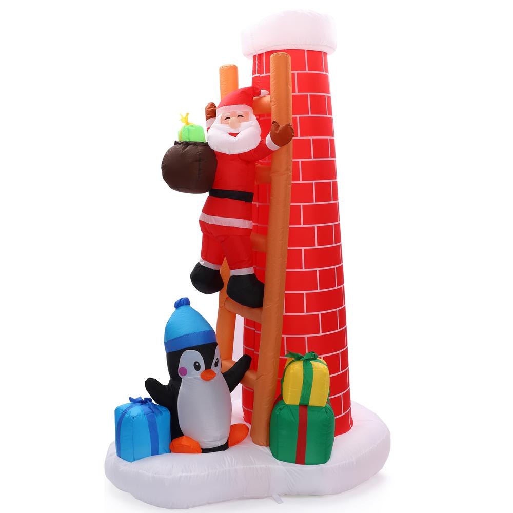 7Ft Santa On the Roof Chimney Inflatable with LED Lights