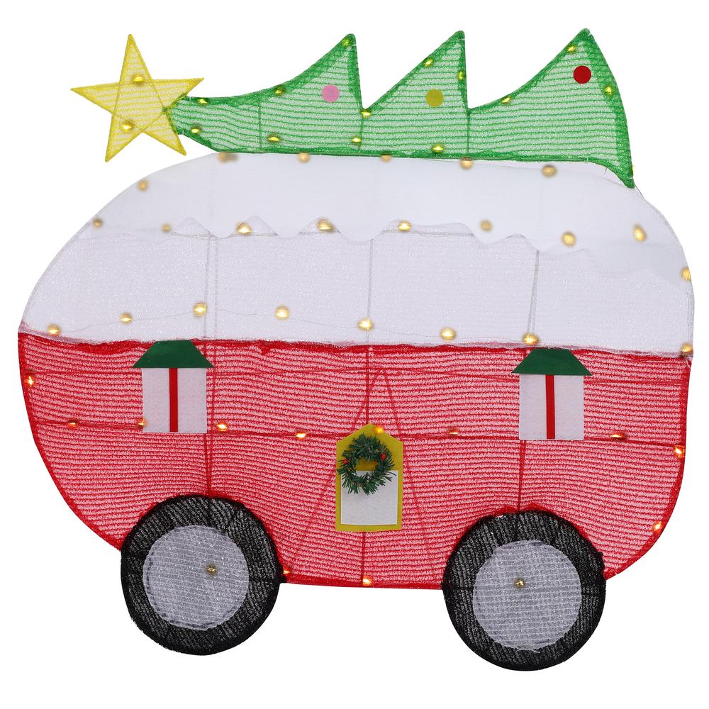 Red and White Camper with Tree Lighted Indoor Outdoor Holiday Decoration