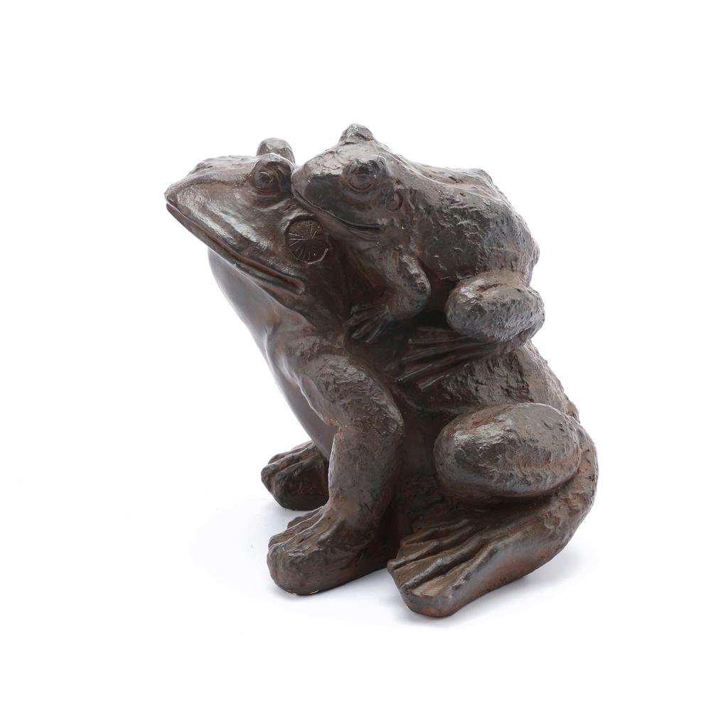 LuxenHome Brown MgO Frog Family Garden Statue