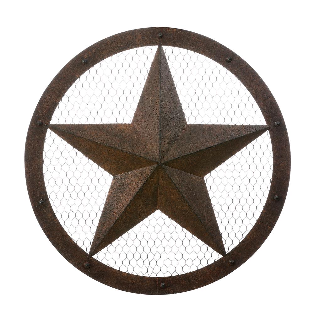 LuxenHome Brown Metal Star Round Frame Outdoor Wall Decor