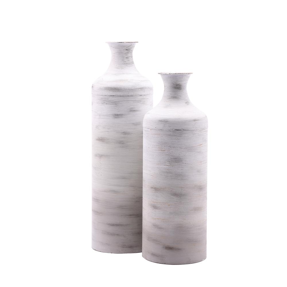 LuxenHome 2-Pc Distressed Gray and White Metal Vase