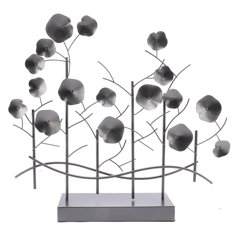 Metallic Gray Metal Floral Centerpiece Tabletop Decor