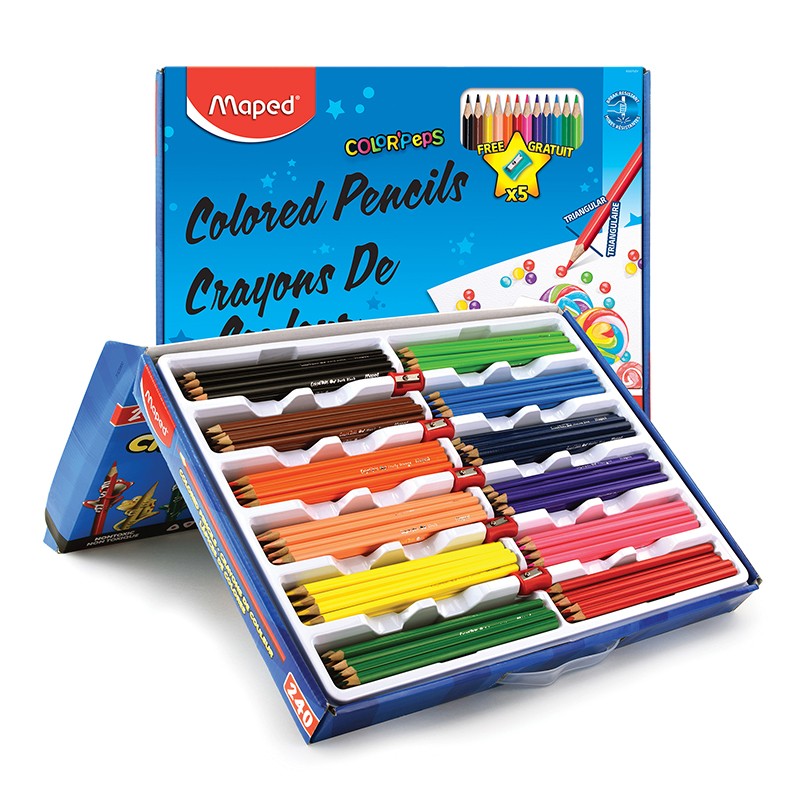 Color'Peps Triangular Colored Pencils, School Pack of 240