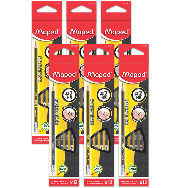 Prestige Striped Triangular Graphite #2 Pencils, 12 Per Pack, 6 Packs