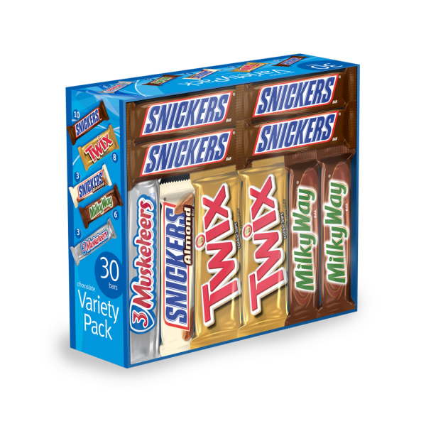 Full-Size Candy Bars Variety Pack, Assorted, 30/Box, Free Delivery in 1-4 Business Days