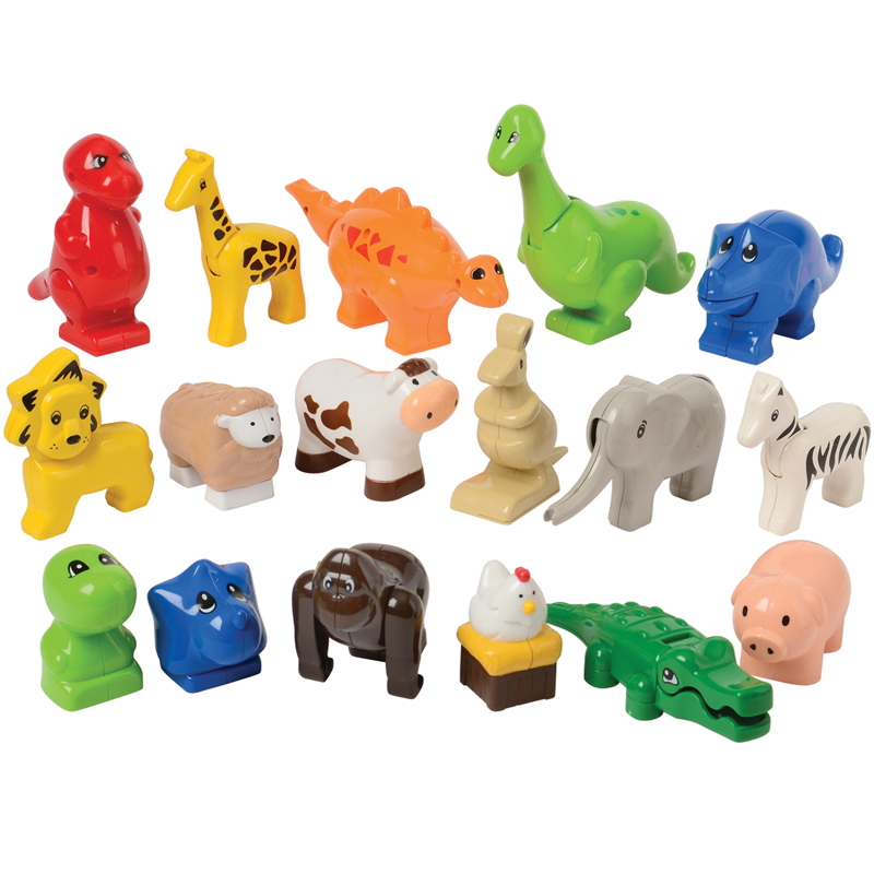 Animals for Preschool Sized Building Blocks, 17 Pieces