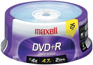 DVD+R Discs, 4.7GB, 16x, Spindle, Silver, 25/Pack