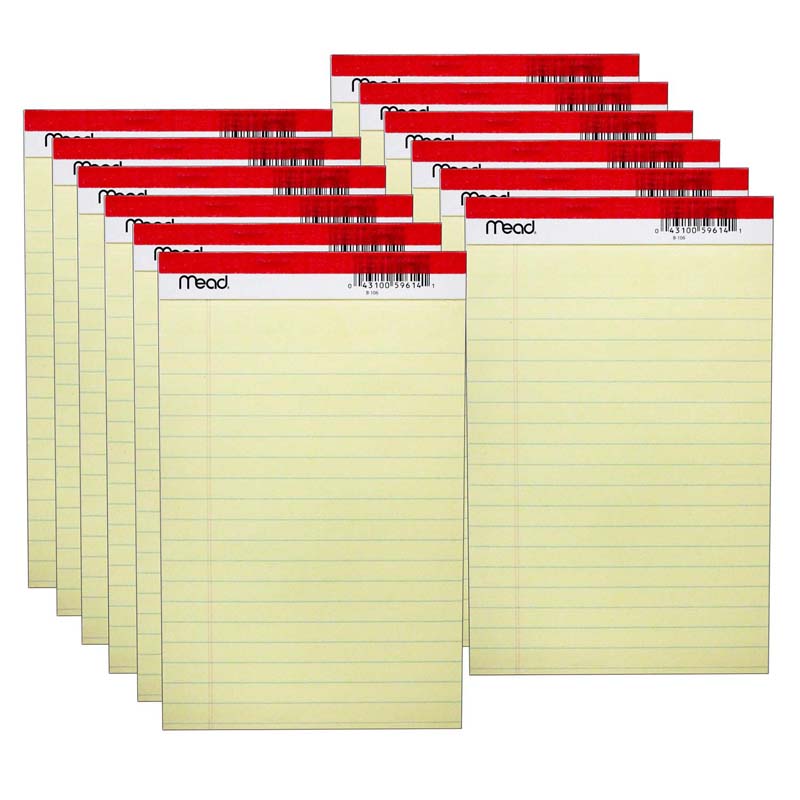 Junior Legal Pad, 5" x 8", 50 Sheets Per Pad, 12 Pads