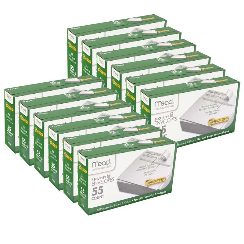 Press-It Seal-It Security Envelopes, # 6 3/4, 55 Per Box, 12 Boxes