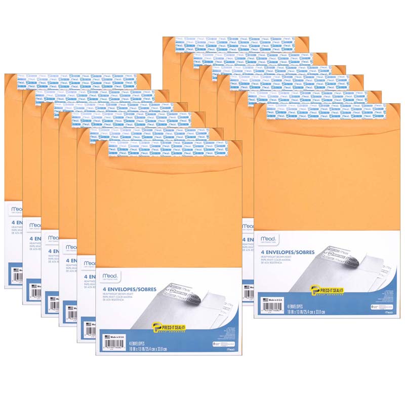 Press-It Seal-It Envelopes, 10" x 13", 4 Per Box, 12 Boxes