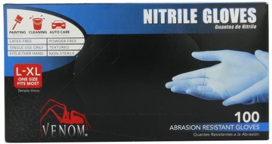 Venom Nitrile Exam Gloves, L/X-Large, Blue, Powder-Free, 100/Box