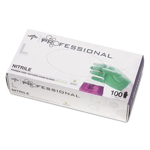 Professional Nitrile Exam Gloves with Aloe, Large, Green, 100/Box