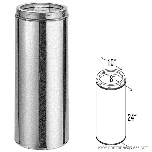 8" X 24" Dura Vent Duratech Chimney Length, 430-Alloy Stainless Inner Liner, Galvalume Outer