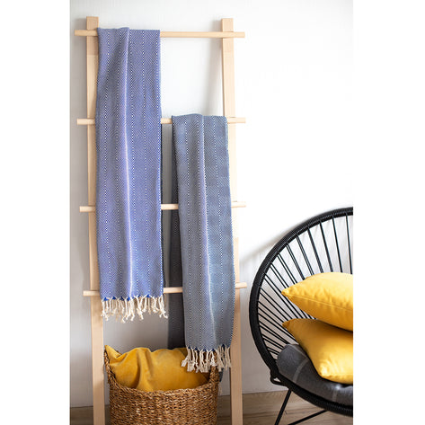 100% Turkish Cotton Handwoven Throw Blankets - Blue - Set of 2