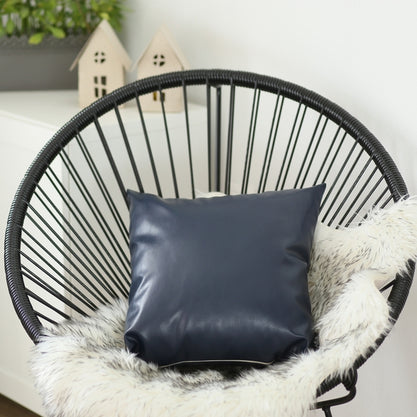 Bohemian Vegan Faux Leather Throw Pillow Covers 22"x22" Navy Blue