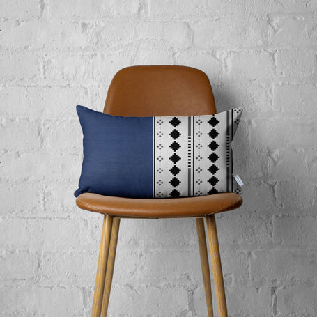 Bohemian Vegan Faux Leather Throw Pillow Covers - Half Ornamented 12"x20" Navy Blue