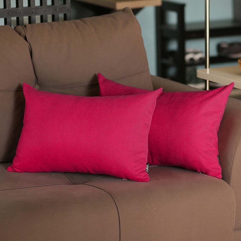 Farmhouse Square and Lumbar Solid Color Throw Pillow Covers Set of 2 12"x20" Pink