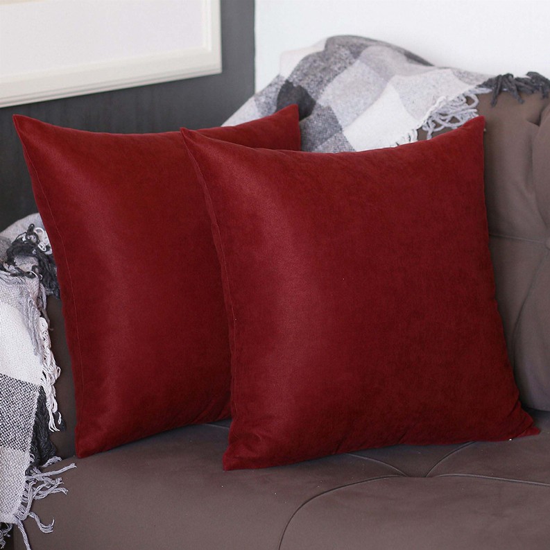 Farmhouse Square and Lumbar Solid Color Throw Pillows Set of 2 20"x20" Claret Red