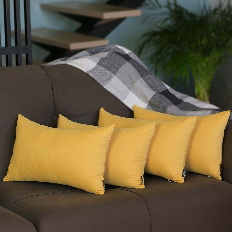 Farmhouse Square and Lumbar Solid Color Throw Pillows Set of 4 12"x20" Yellow