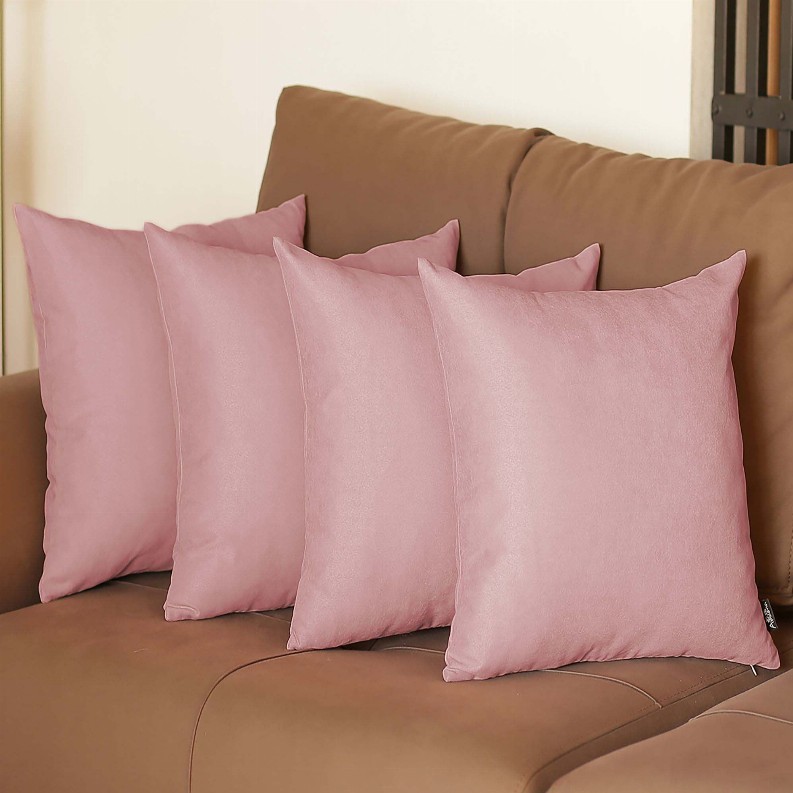 Farmhouse Square and Lumbar Solid Color Throw Pillows Set of 4 18"x18" Light Pink