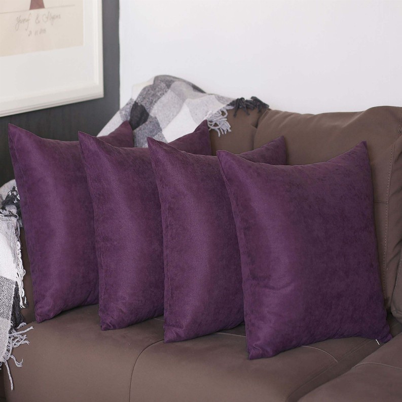 Farmhouse Square and Lumbar Solid Color Throw Pillows Set of 4 18"x18" Purple