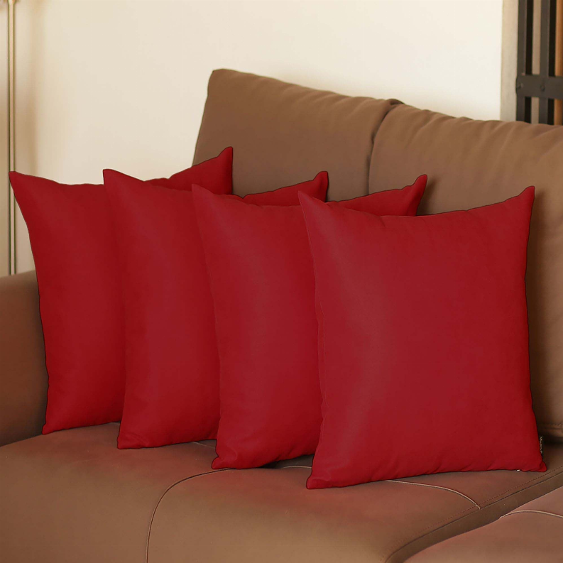 Farmhouse Square and Lumbar Solid Color Throw Pillows Set of 4 18"x18" Red