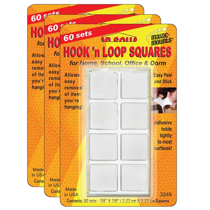 Hook 'n Loop, 7/8" Squares, 60 Sets Per Pack, 3 Packs
